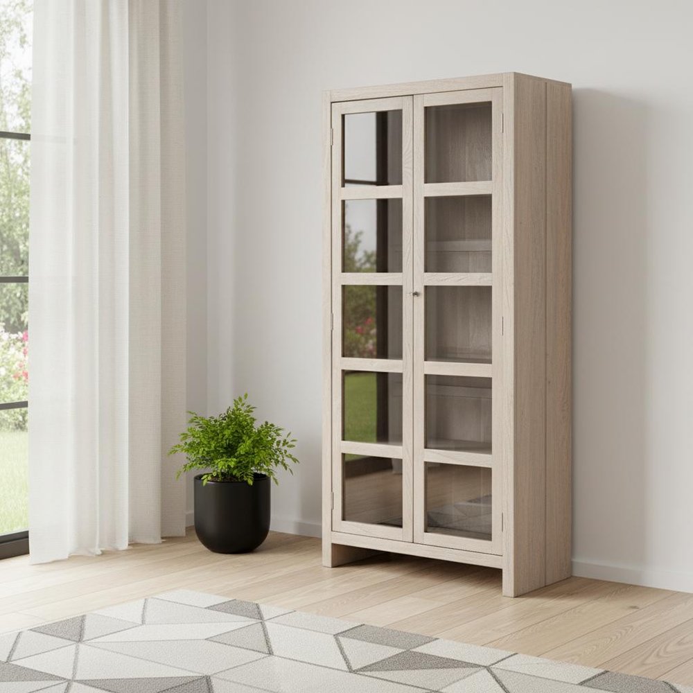 Ivory Distressed Solid Wood Frame Accent Cabinet with Two Doors - 91-inch
