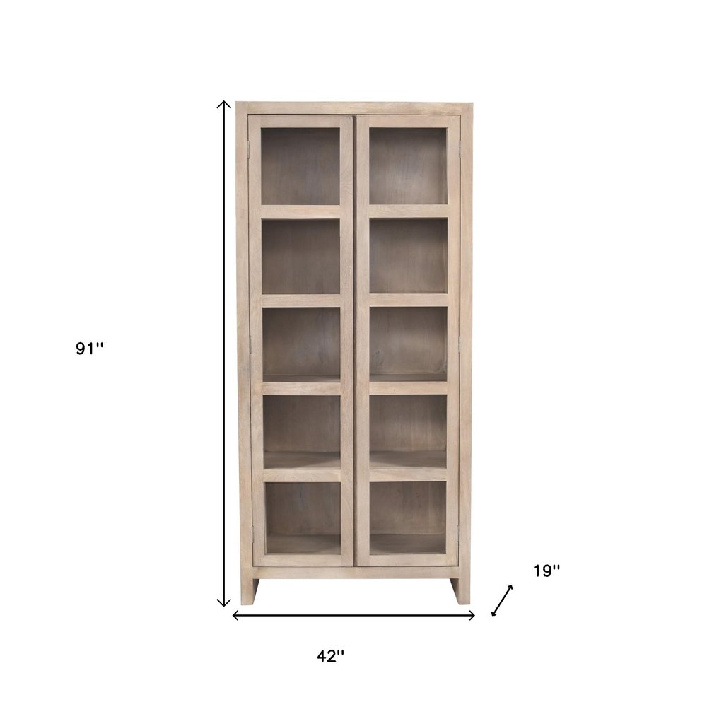 Ivory Distressed Solid Wood Frame Accent Cabinet with Two Doors - 91-inch