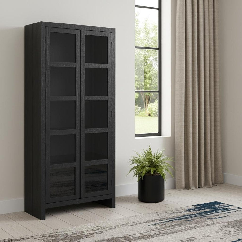 Graphite Distressed Solid Wood Frame Accent Cabinet with Two Doors - 91-inch
