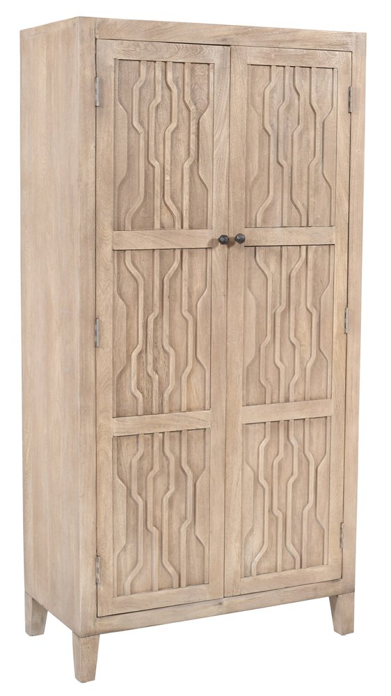 Ivory Distressed Solid Wood Frame Accent Cabinet with Two Doors - 72-inch
