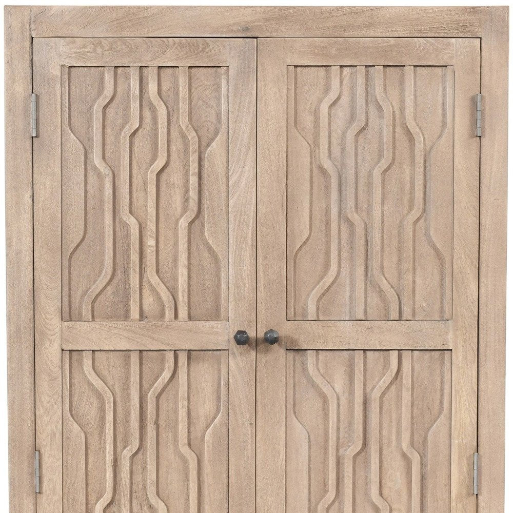 Ivory Distressed Solid Wood Frame Accent Cabinet with Two Doors - 72-inch