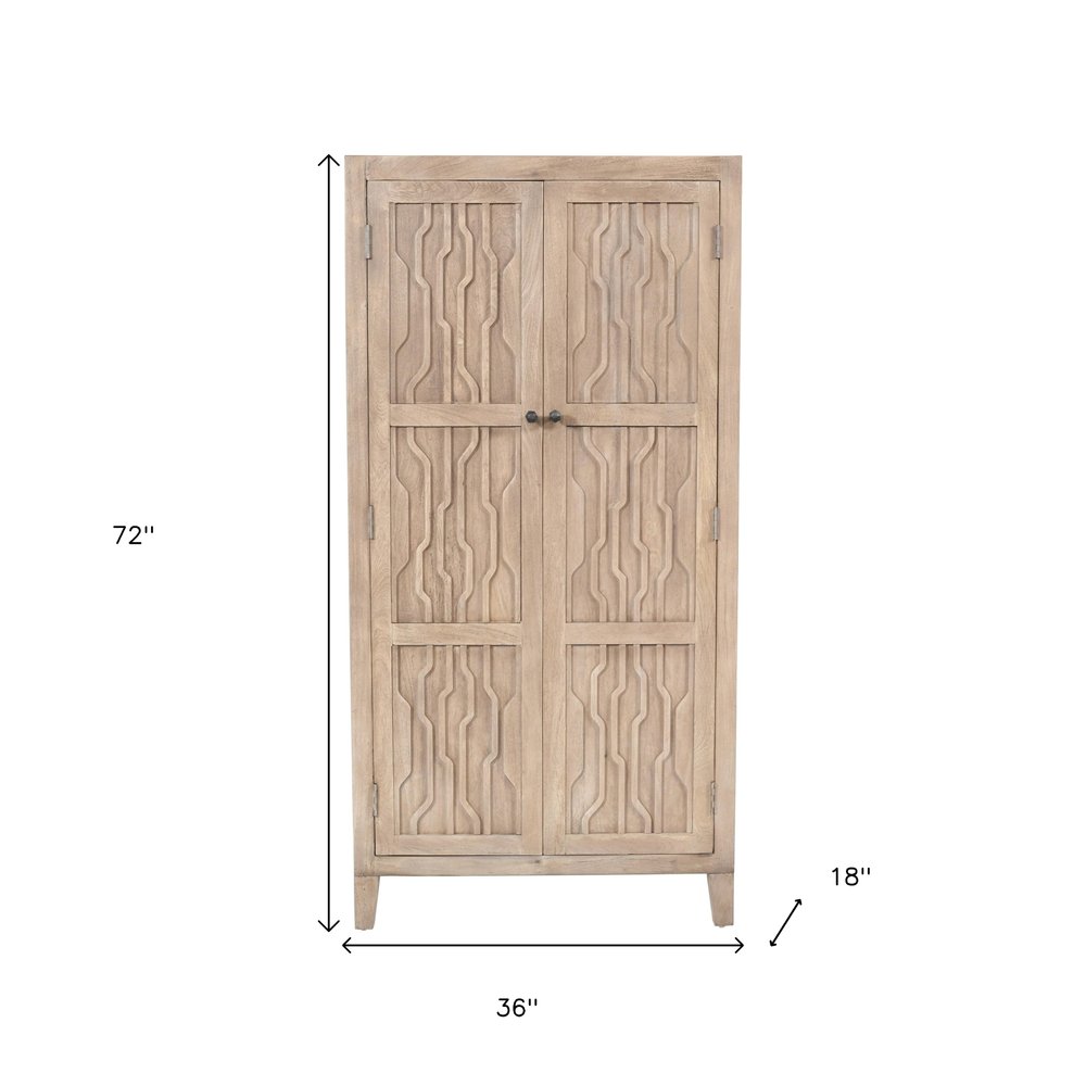 Ivory Distressed Solid Wood Frame Accent Cabinet with Two Doors - 72-inch