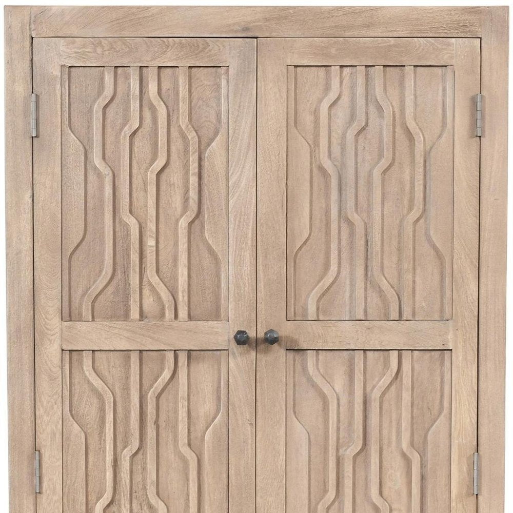 Ivory Distressed Solid Wood Frame Accent Cabinet with Two Doors - 72-inch