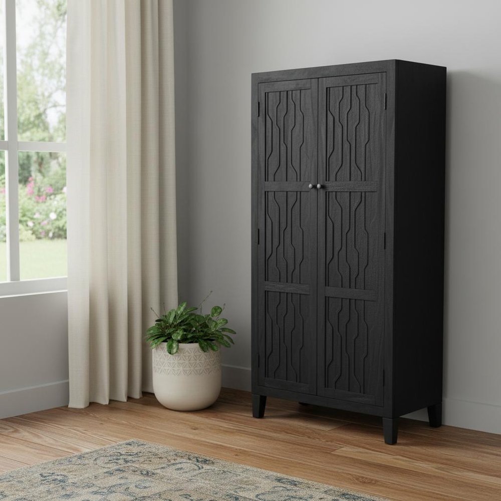 Graphite Solid Wood Accent Cabinet with Two Doors - 36-inch