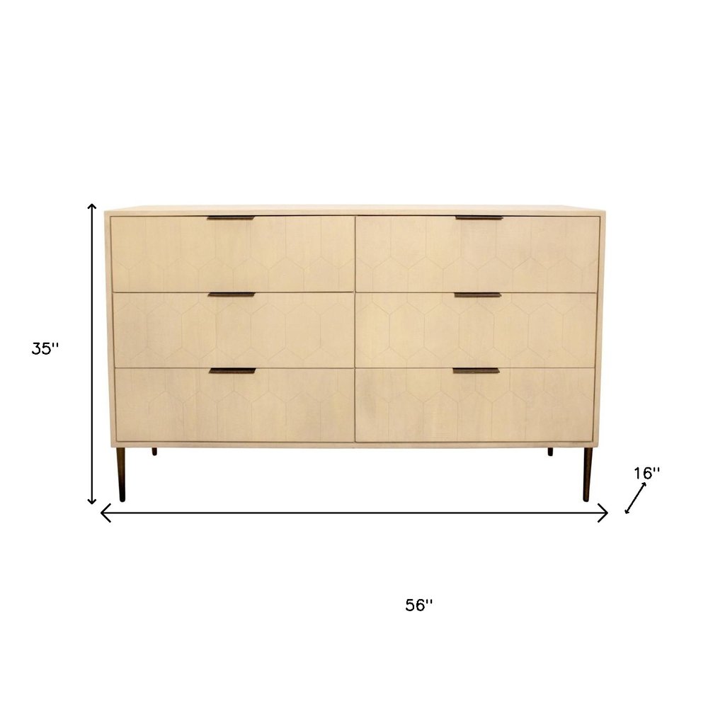 Natural Solid Wood Six Drawer Dresser - 56-inch