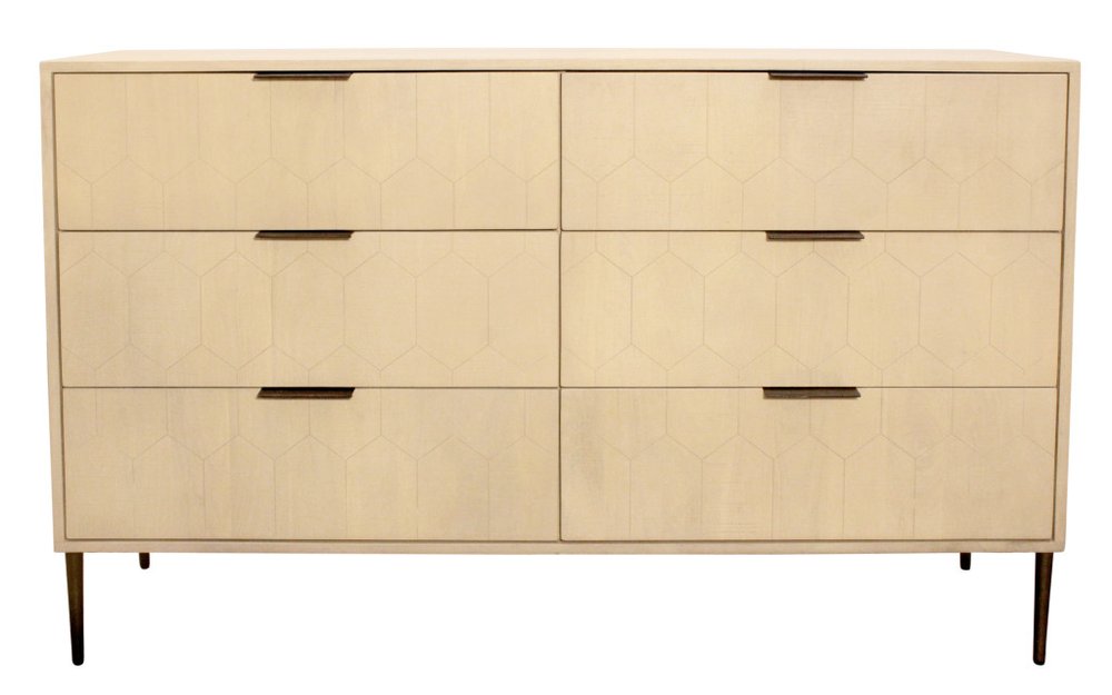 Natural Solid Wood Six Drawer Dresser - 56-inch