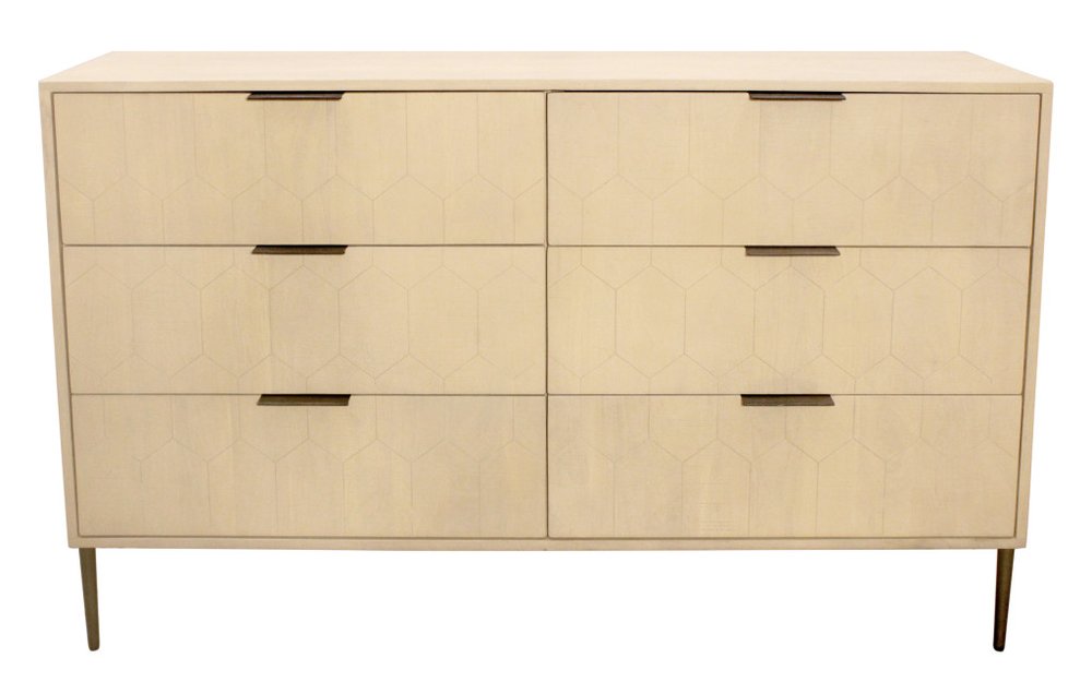 Natural Solid Wood Six Drawer Dresser - 56-inch