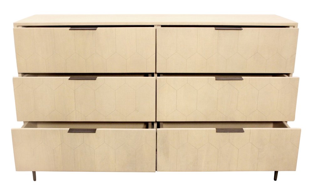 Natural Solid Wood Six Drawer Dresser - 56-inch