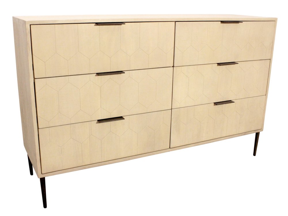 Natural Solid Wood Six Drawer Dresser - 56-inch
