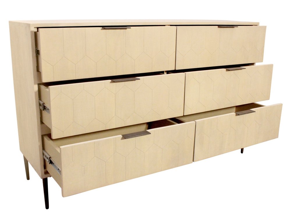 Natural Solid Wood Six Drawer Dresser - 56-inch