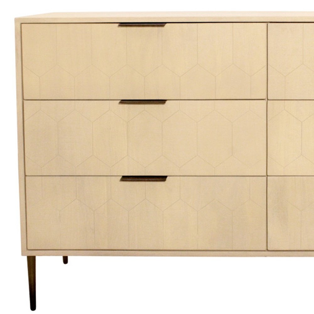 Natural Solid Wood Six Drawer Dresser - 56-inch