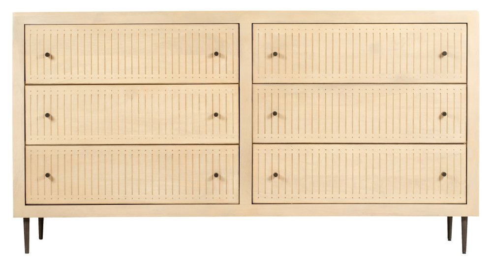 Natural Solid Wood Six Drawer Dresser - 68-inch