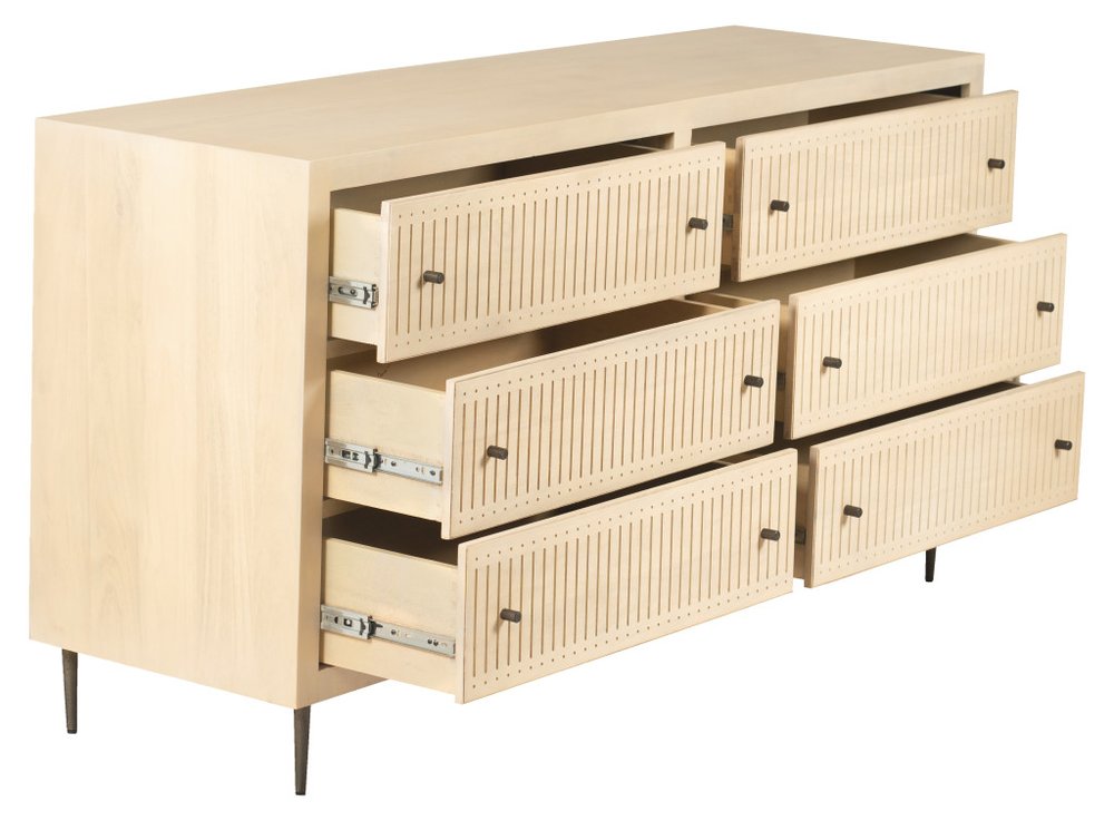 Natural Solid Wood Six Drawer Dresser - 68-inch