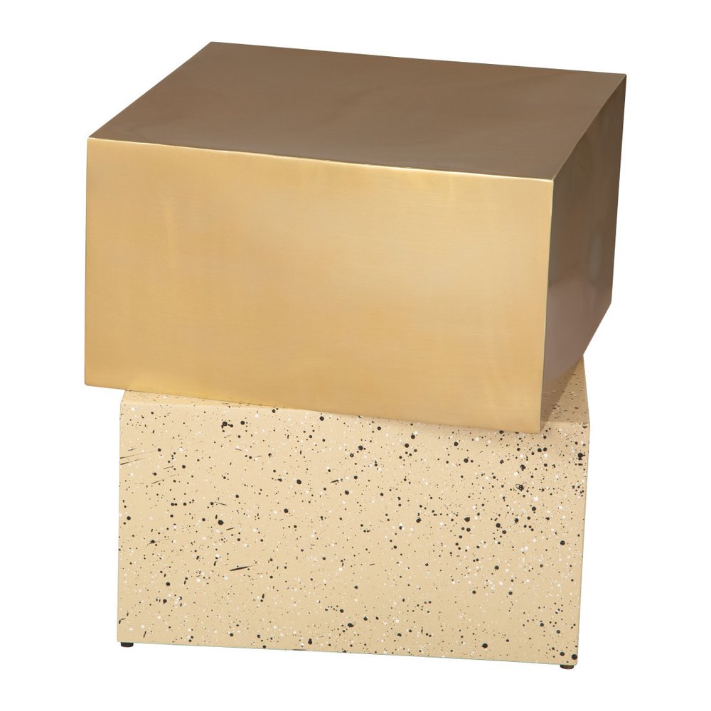 20" Gold and Beige Faux Terrazzo and Iron Free Form Pedestal End Table