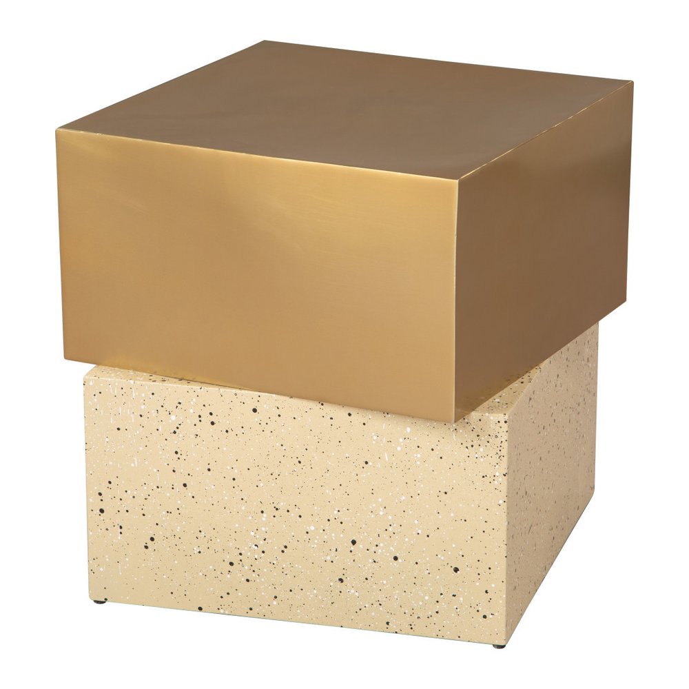 20" Gold and Beige Faux Terrazzo and Iron Free Form Pedestal End Table