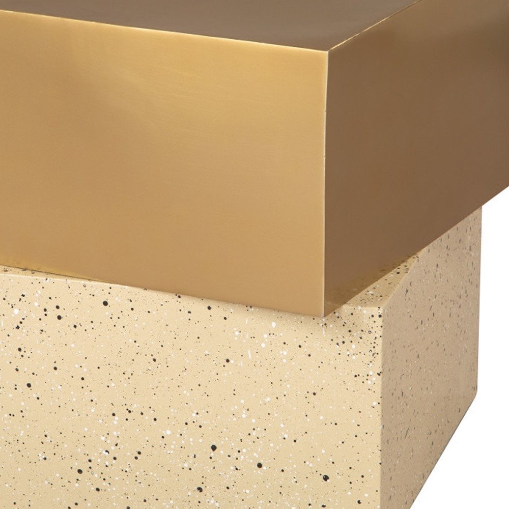 20" Gold and Beige Faux Terrazzo and Iron Free Form Pedestal End Table