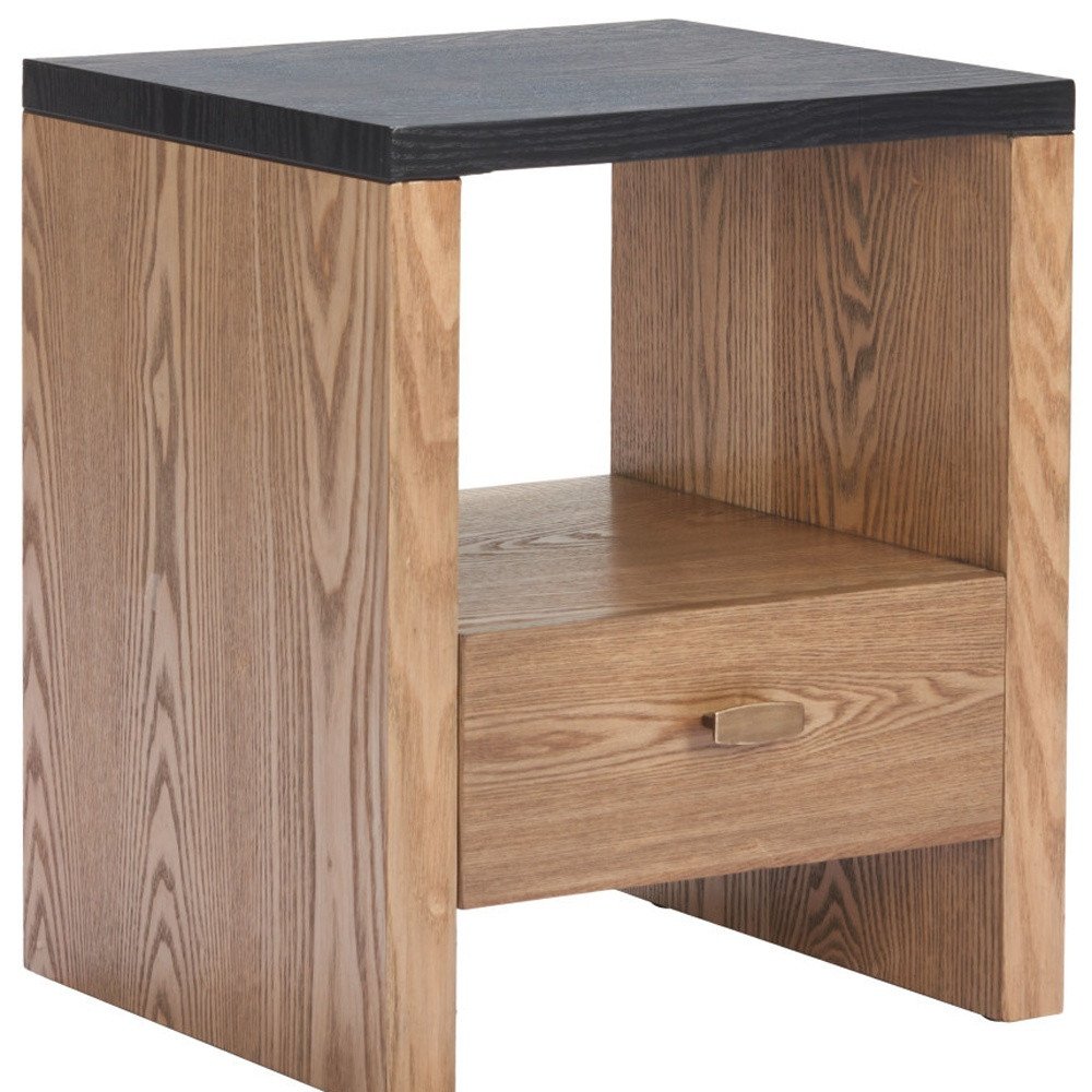Black Wood Free Form Pedestal End Table with Drawer and Shelf - 20-inch