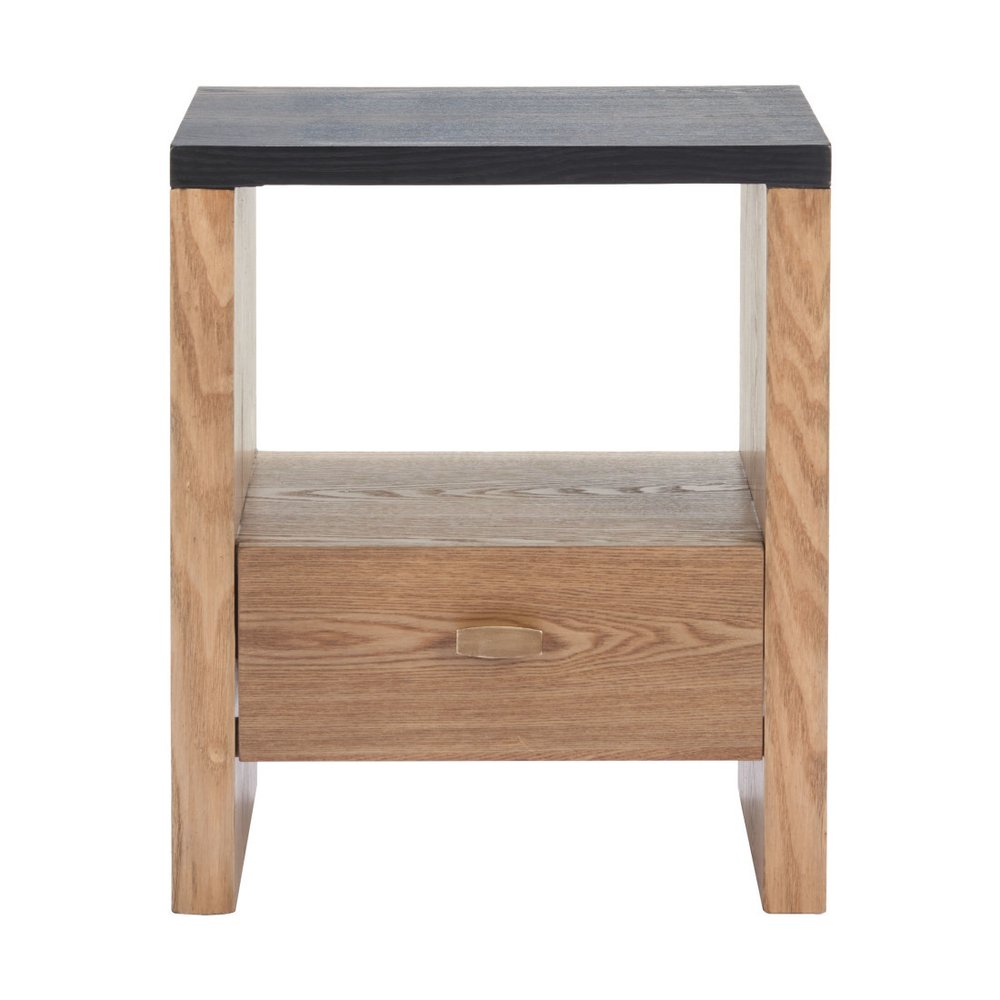 Black Wood Free Form Pedestal End Table with Drawer and Shelf - 20-inch