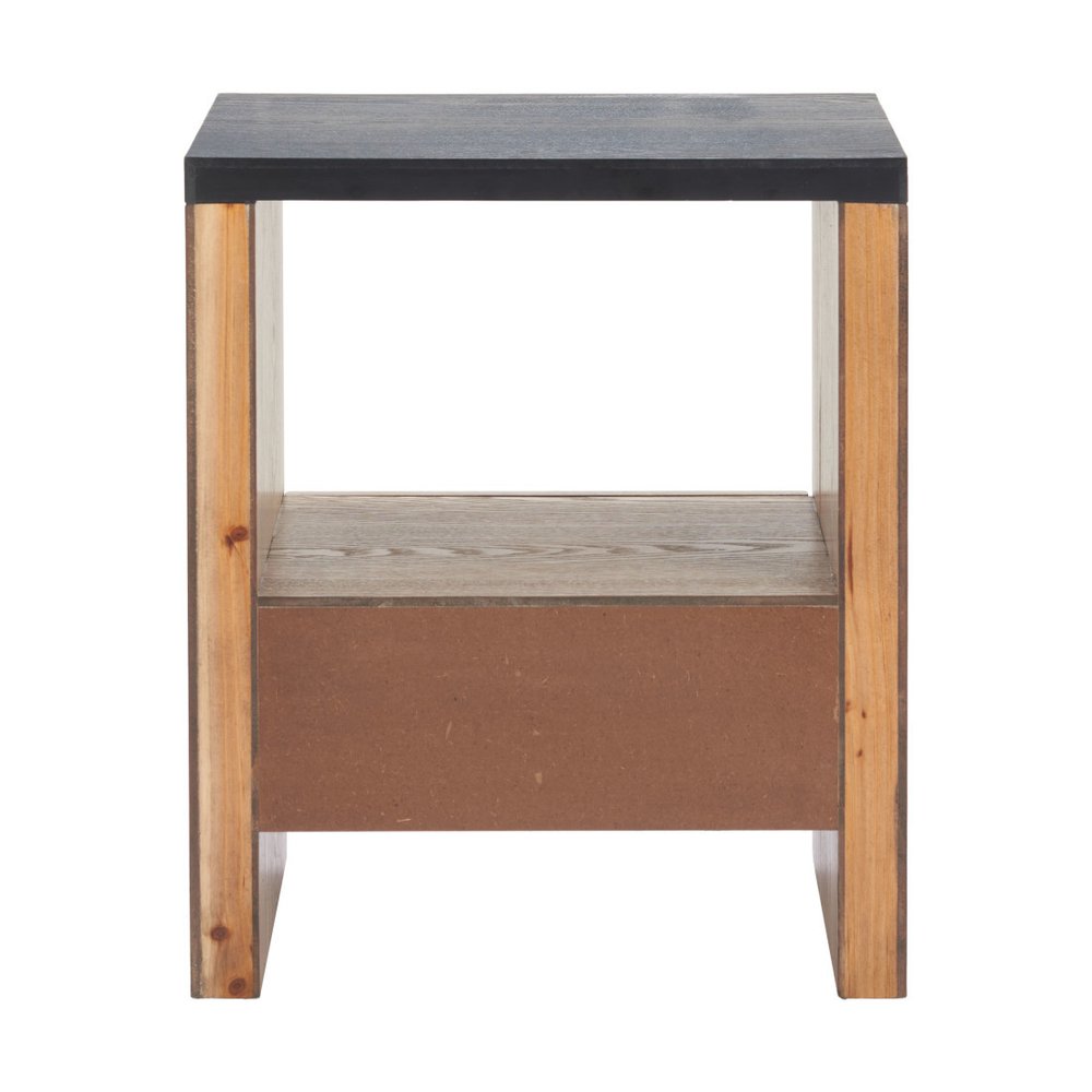 Black Wood Free Form Pedestal End Table with Drawer and Shelf - 20-inch