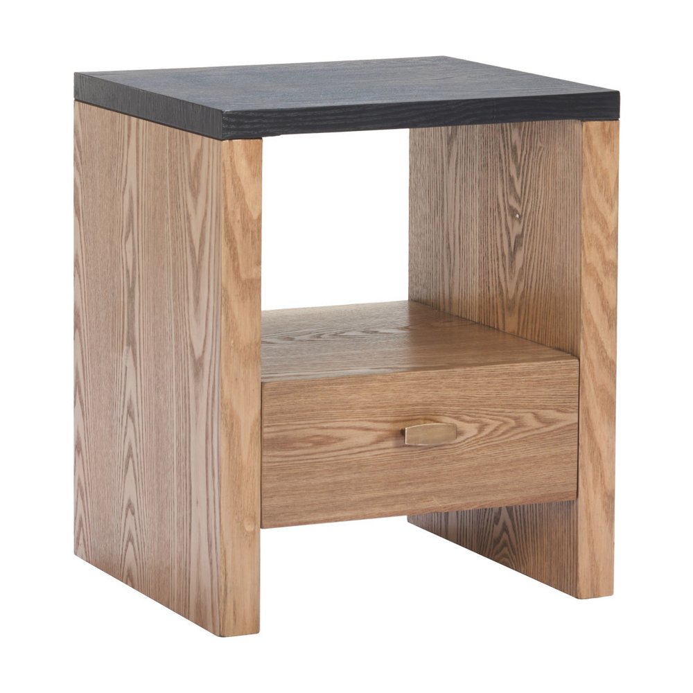 Black Wood Free Form Pedestal End Table with Drawer and Shelf - 20-inch
