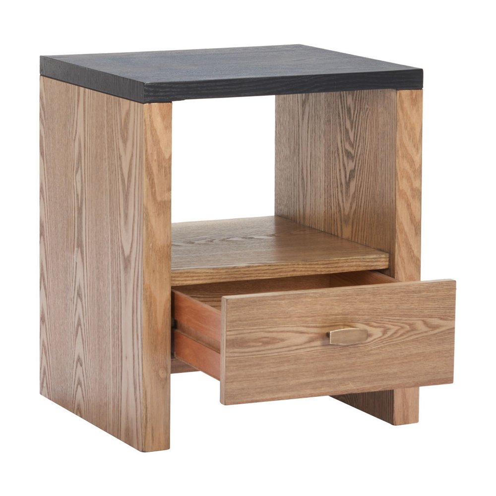 Black Wood Free Form Pedestal End Table with Drawer and Shelf - 20-inch