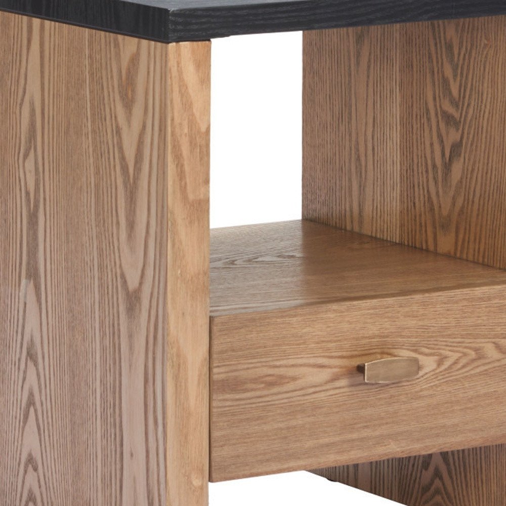 Black Wood Free Form Pedestal End Table with Drawer and Shelf - 20-inch