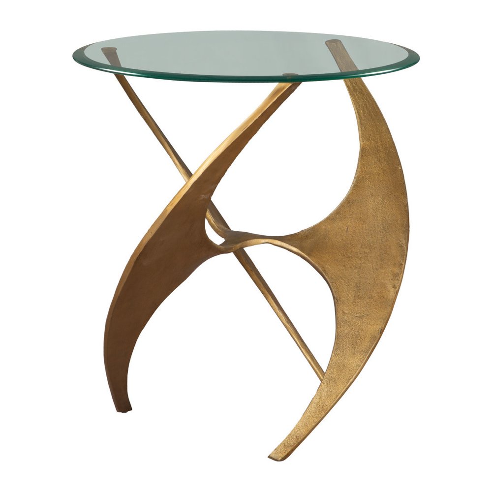 Clear and Gold Glass and Distressed Aluminum Circular End Table