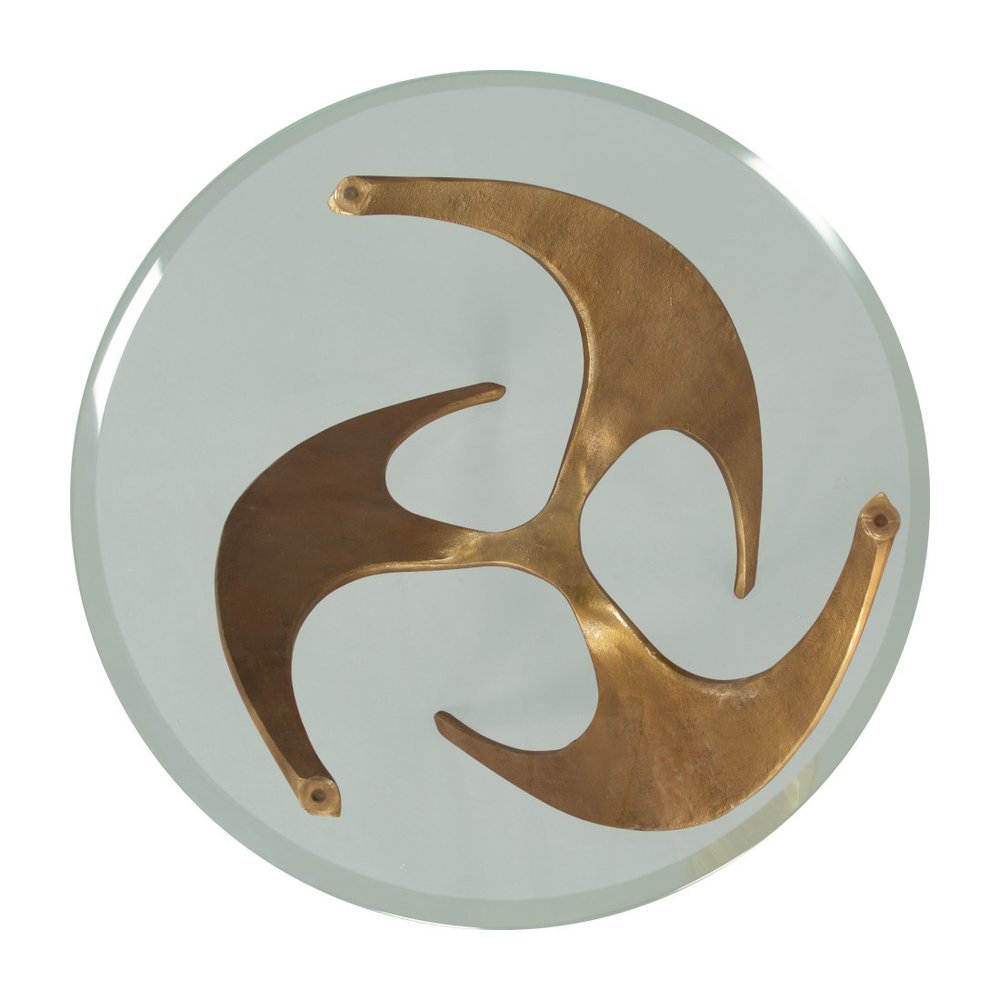 Clear and Gold Glass and Distressed Aluminum Circular End Table