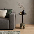 Black Brown and Stone Marble Free Form Pedestal End Table - 22-inch