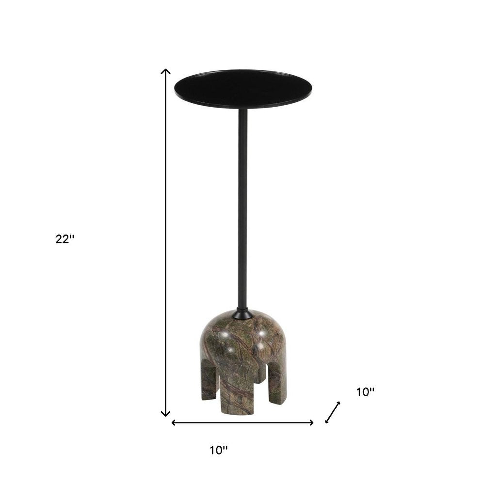 Black Brown and Stone Marble Free Form Pedestal End Table - 22-inch