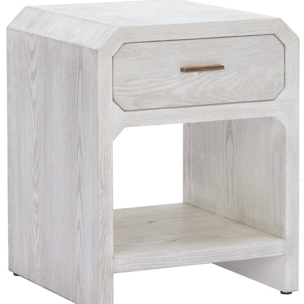White Wood Block End Table with Drawer and Shelf - 20-inch