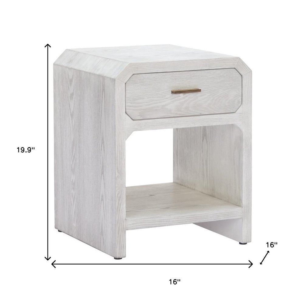 White Wood Block End Table with Drawer and Shelf - 20-inch