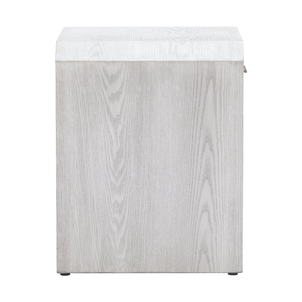 White Wood Block End Table with Drawer and Shelf - 20-inch