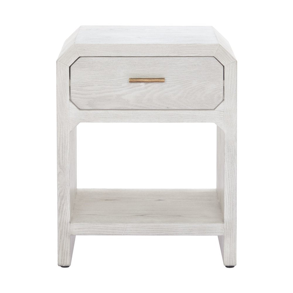 White Wood Block End Table with Drawer and Shelf - 20-inch