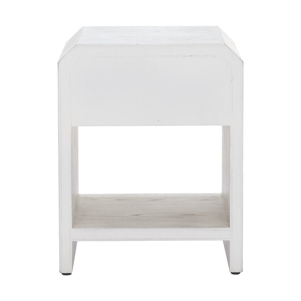 White Wood Block End Table with Drawer and Shelf - 20-inch