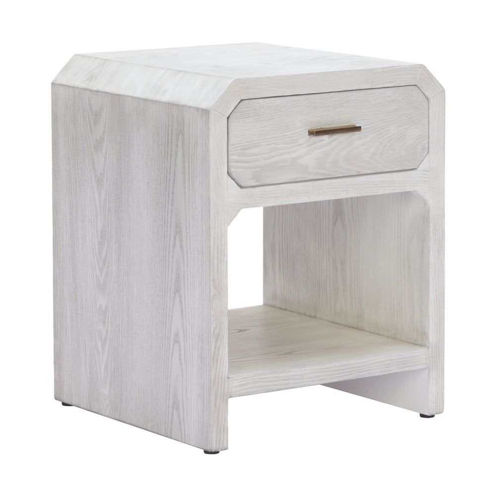 White Wood Block End Table with Drawer and Shelf - 20-inch