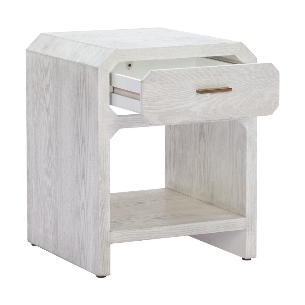 White Wood Block End Table with Drawer and Shelf - 20-inch