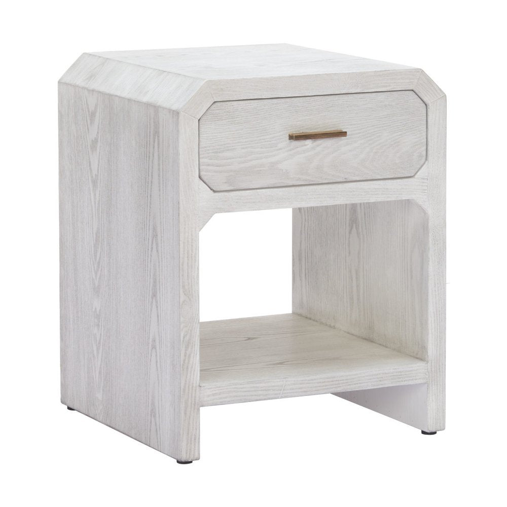 White Wood Block End Table with Drawer and Shelf - 20-inch
