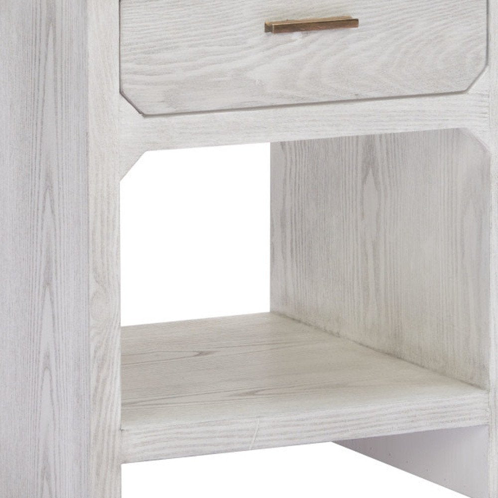 White Wood Block End Table with Drawer and Shelf - 20-inch