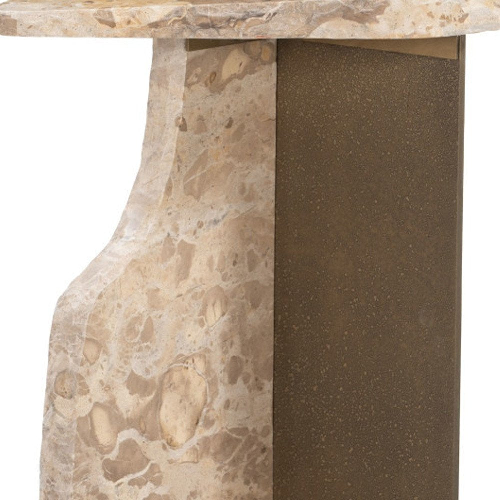 Beige and Bronze Marble and Iron Free Form End Table - 24-inch