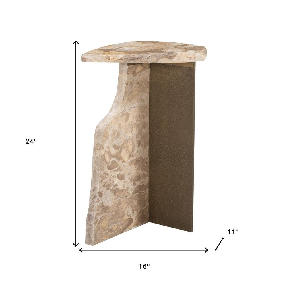 Beige and Bronze Marble and Iron Free Form End Table - 24-inch