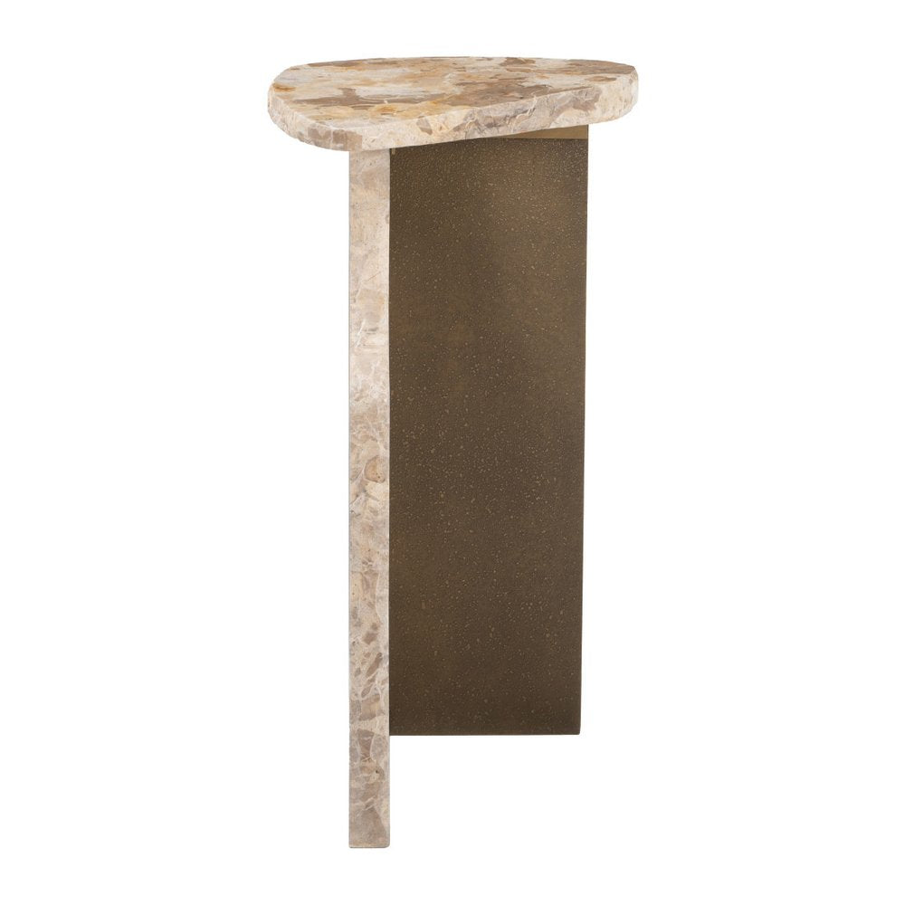 Beige and Bronze Marble and Iron Free Form End Table - 24-inch