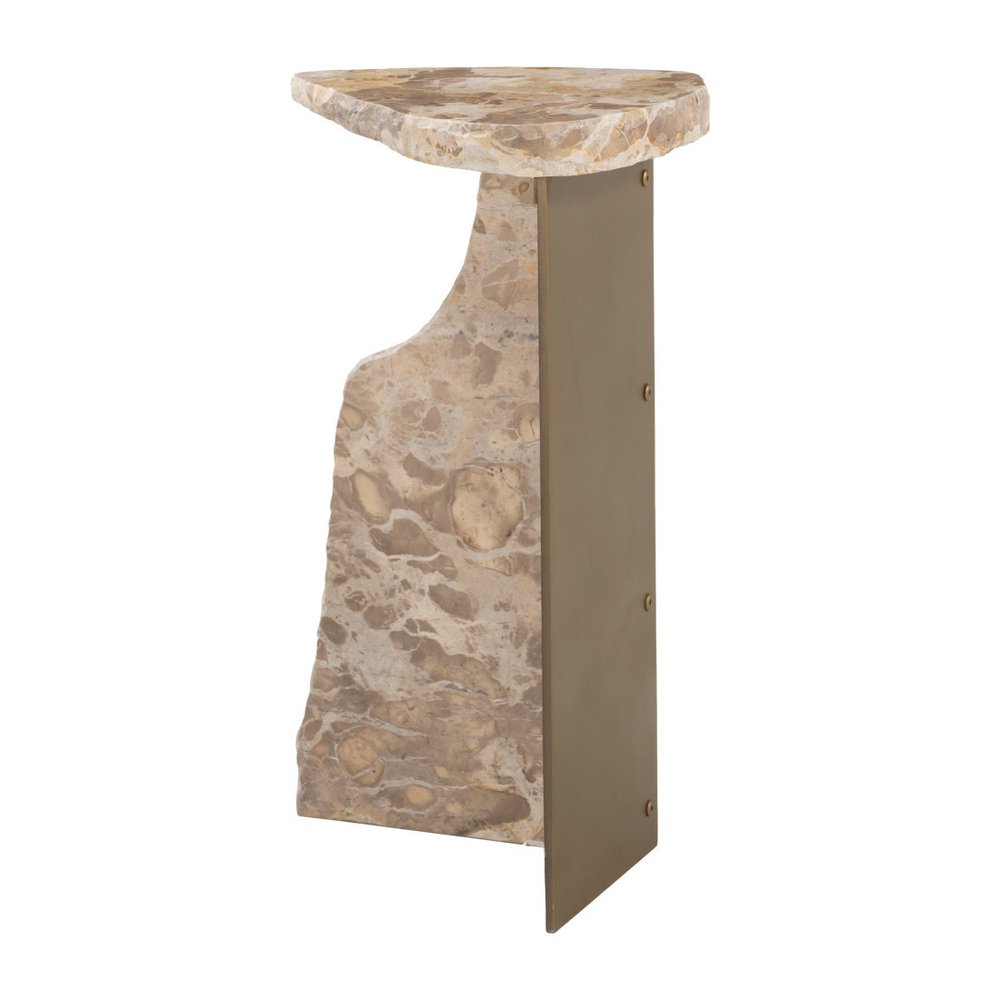 Beige and Bronze Marble and Iron Free Form End Table - 24-inch