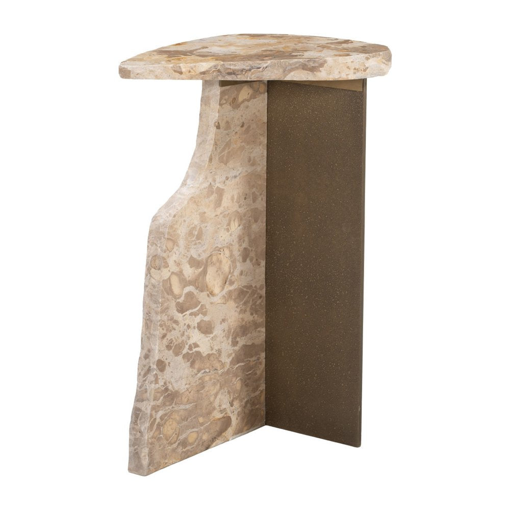Beige and Bronze Marble and Iron Free Form End Table - 24-inch