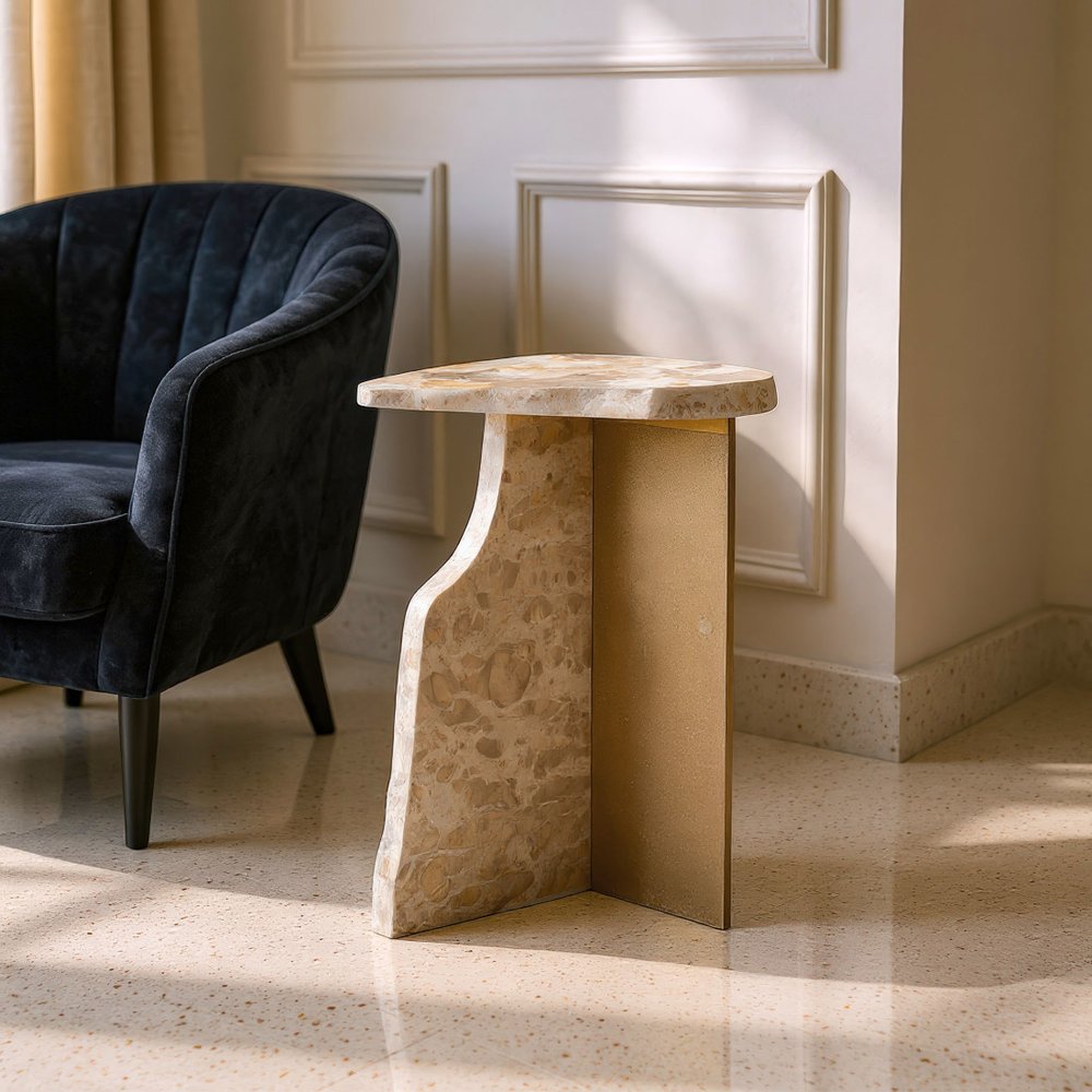 Beige and Bronze Marble and Iron Free Form End Table - 24-inch