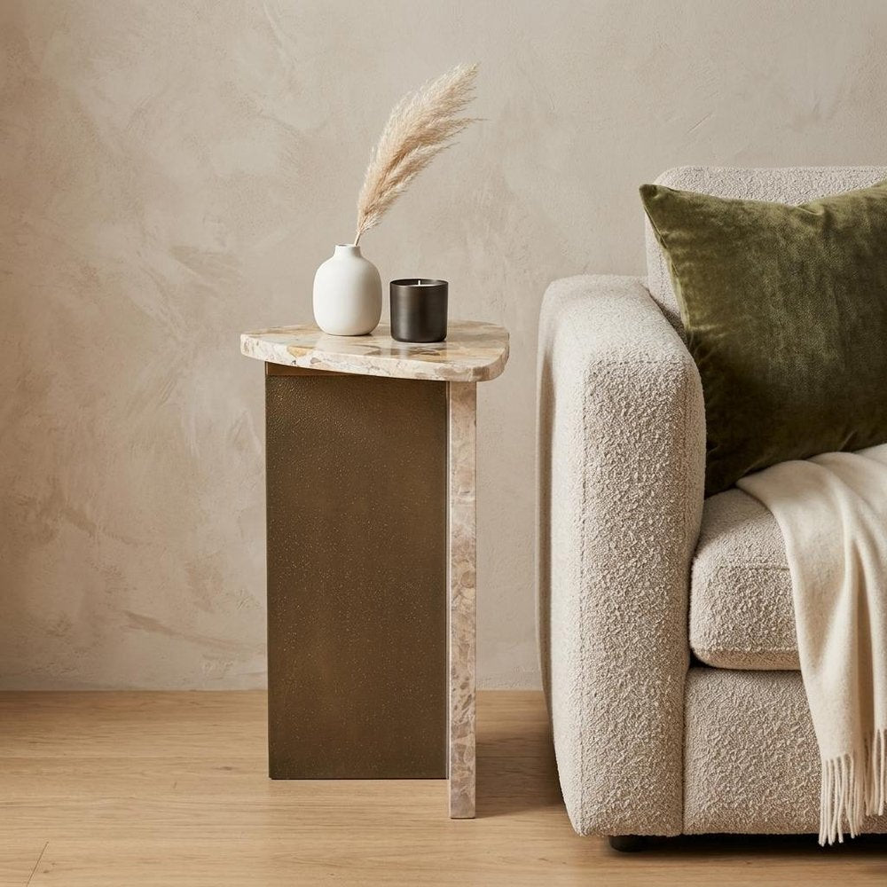 Beige and Bronze Marble and Iron Free Form End Table - 24-inch