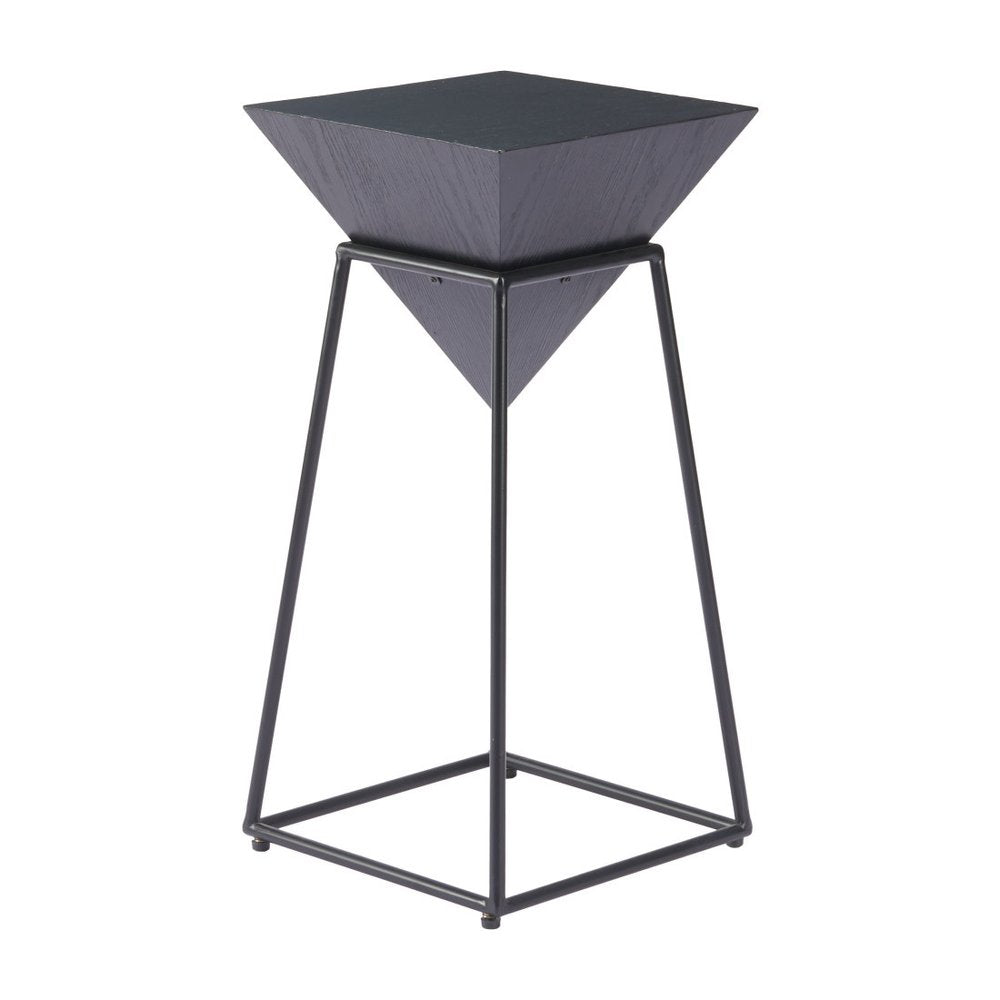 Black Wood and Steel Free Form Pedestal End Table - 25-inch