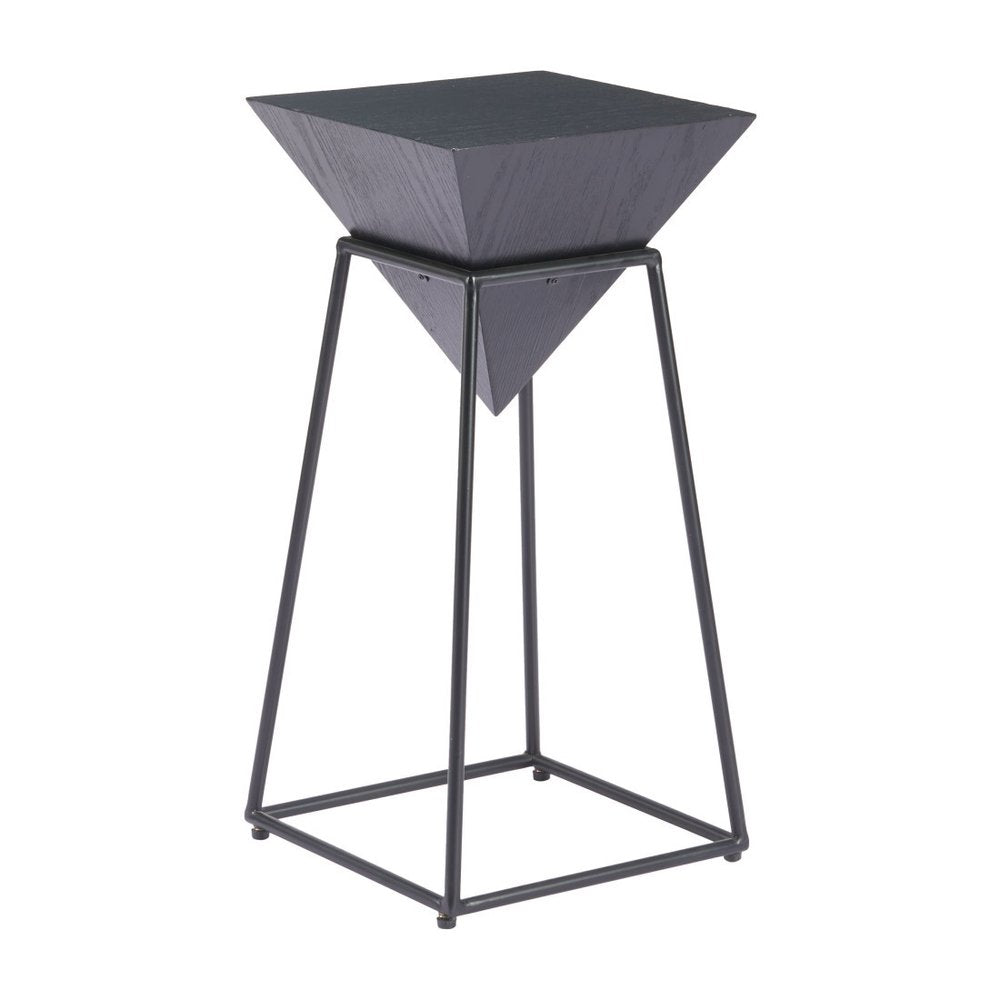 Black Wood and Steel Free Form Pedestal End Table - 25-inch
