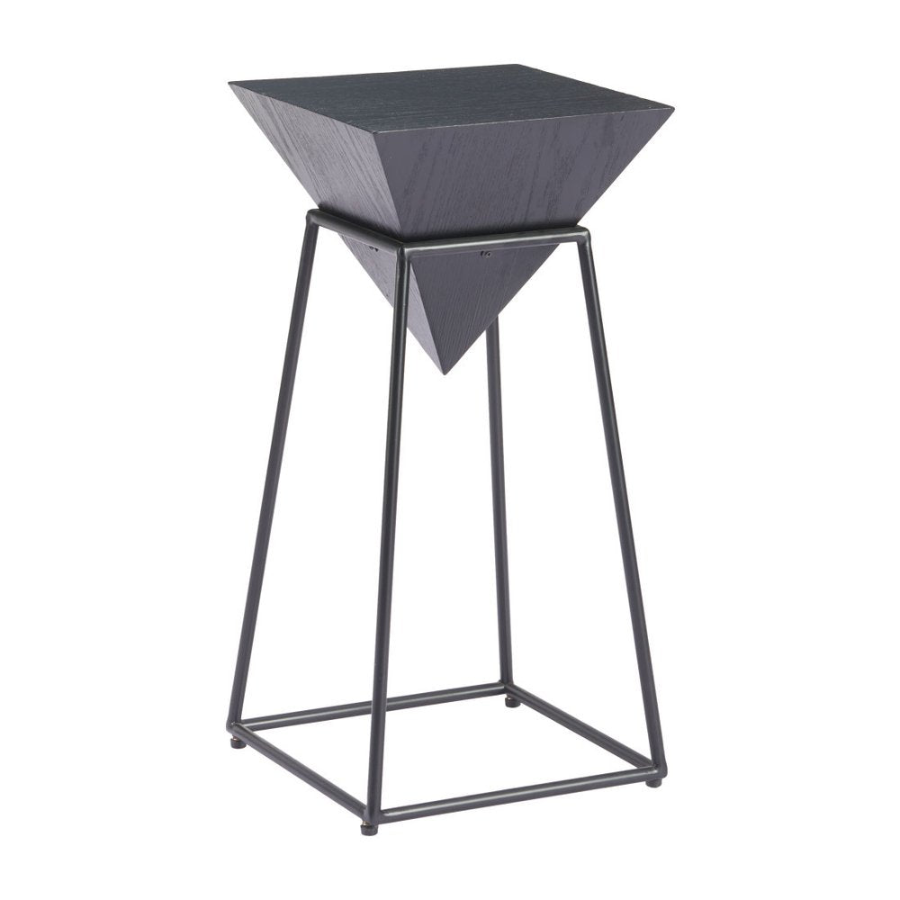 Black Wood and Steel Free Form Pedestal End Table - 25-inch
