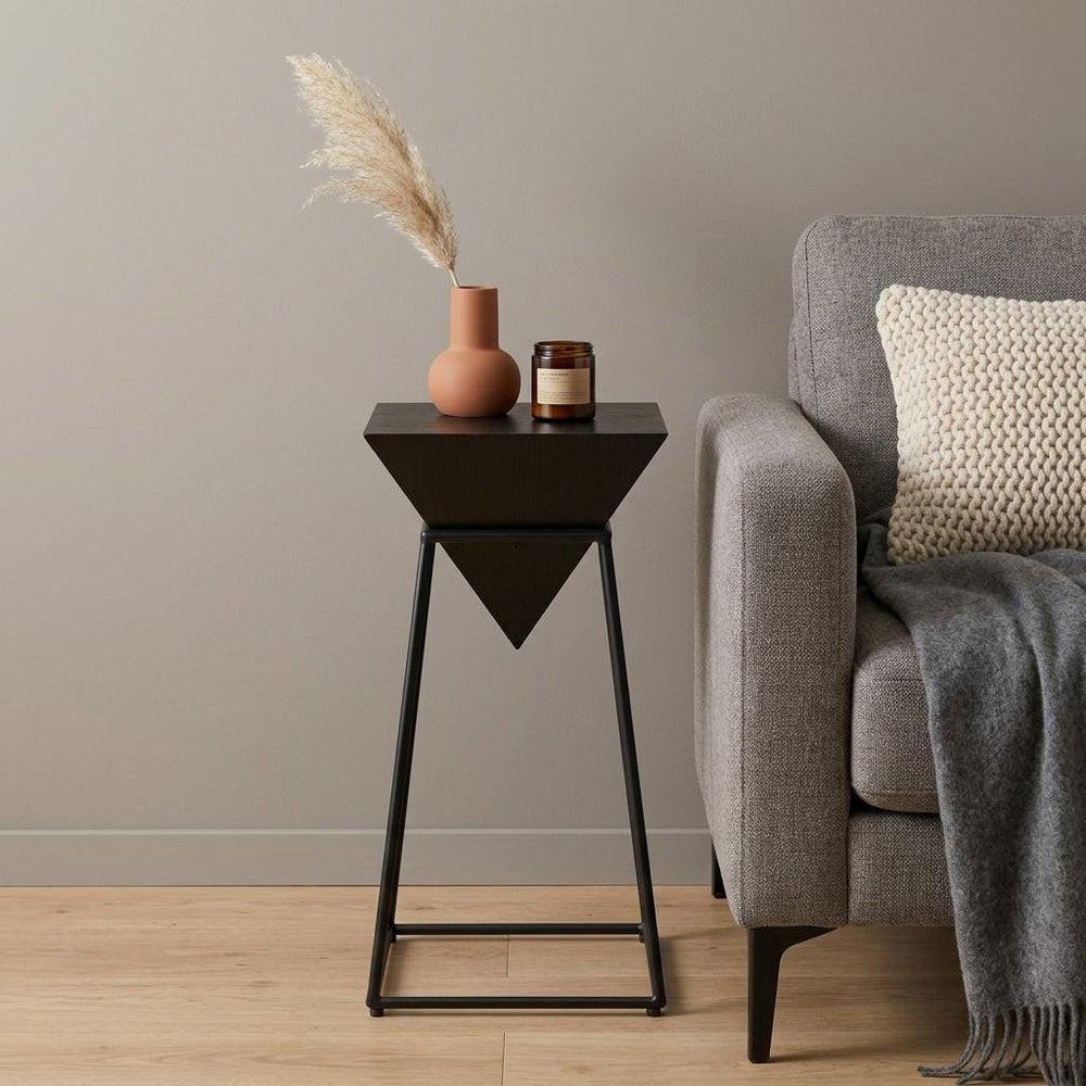 Black Wood and Steel Free Form Pedestal End Table - 25-inch